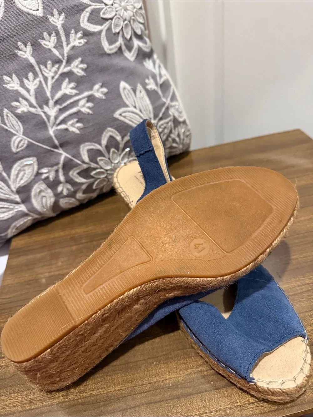 Blue Suede Peep-Toe Espadrille Wedge Slingbacks